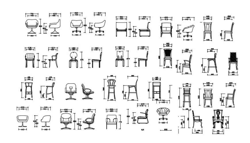 Multiple wooden small chair elevation blocks drawing details dwg file ...