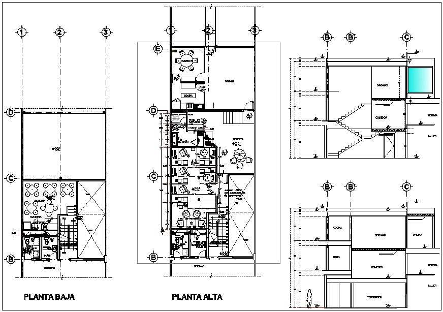 office plan view elevation and section view detail dwg file - Cadbull