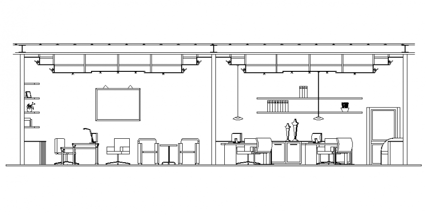 Office Cabin Proposed Section With Interior And Furniture Details Dwg File Cadbull