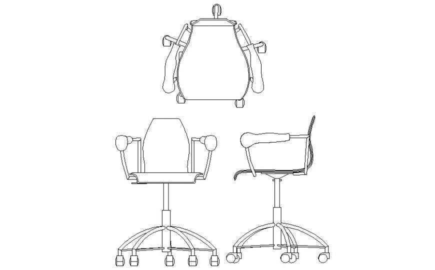 Office chair detail 2d drawing elevation in autocad - Cadbull