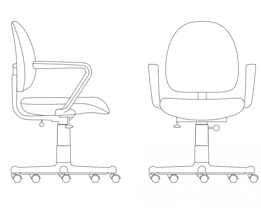 Office revolving chair front and side view cad block design dwg file
