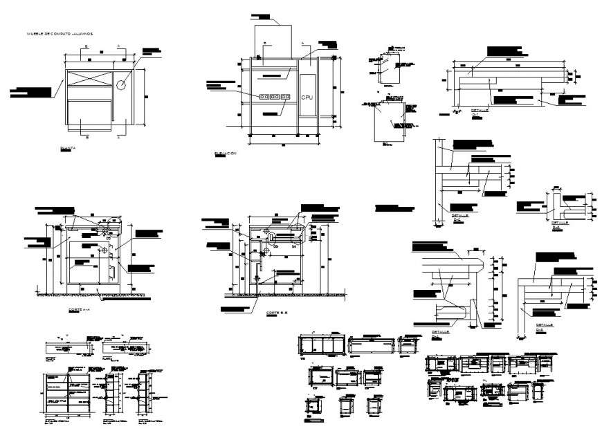 Office structure detail plan, elevation and section 2d view layout file ...