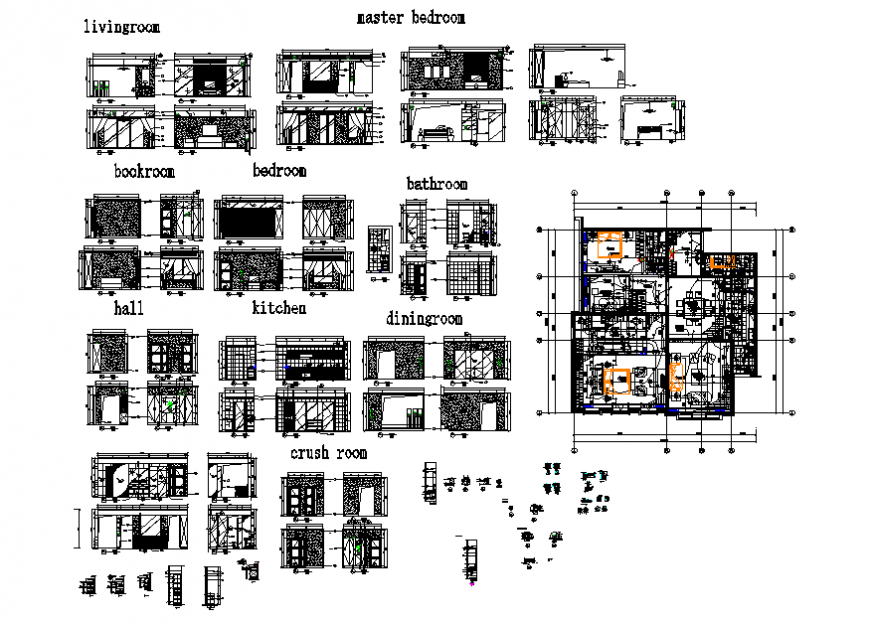One family house layout plan details with bedroom, hall ...