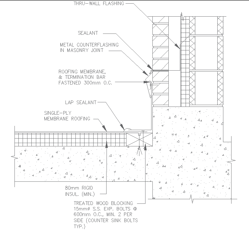 oof and wall junction detail with single ply membrane roofing dwg ...