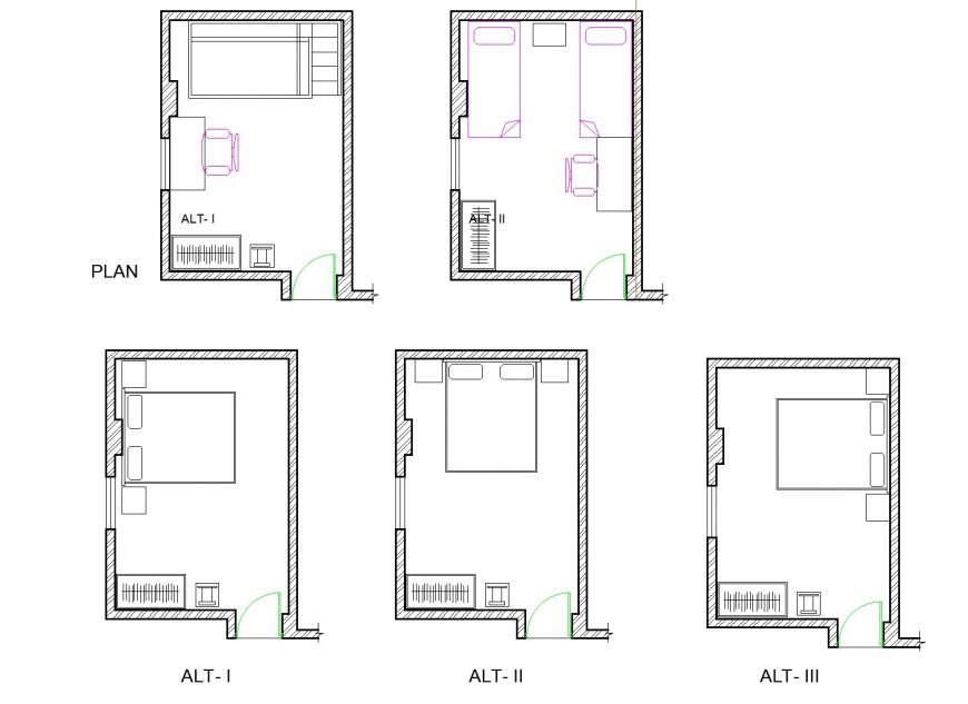 Paying guest line plan autocad file - Cadbull