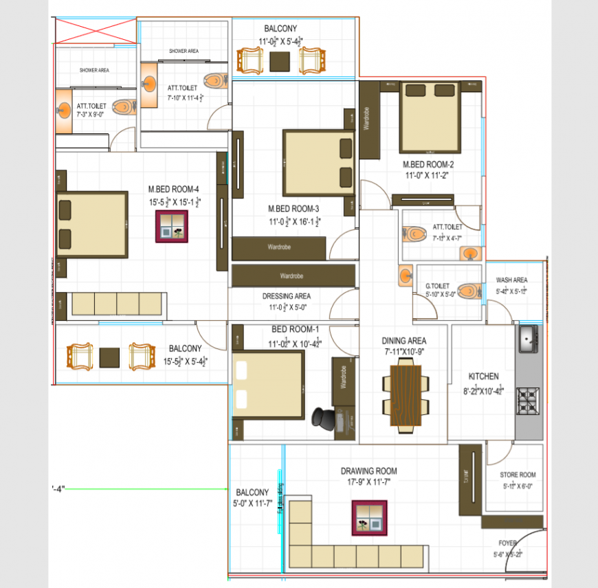 PDF file of 4bhk residence floor plan Cadbull