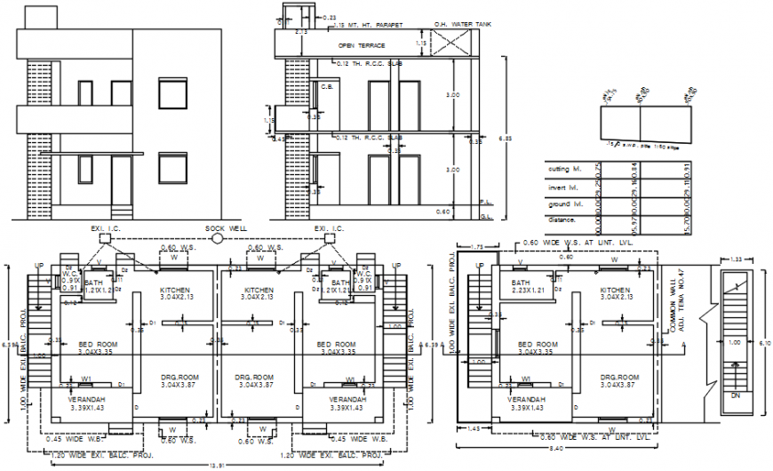Pent House Sectional Elevations Cadbull