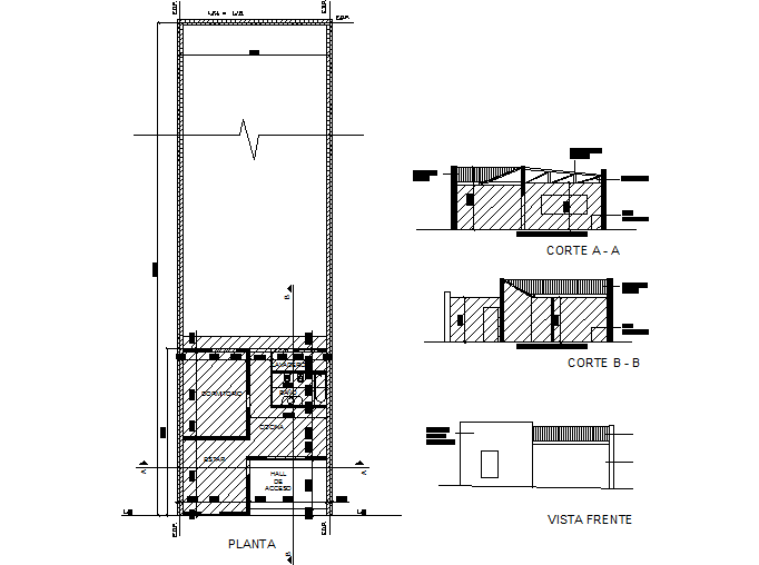 plan, elevation and section detail dwg file - Cadbull