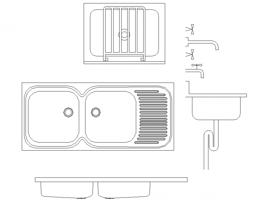 Plan Elevation And Section Sink Detail Dwg File Cadbull