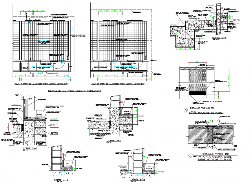 Plan and section details of floor dwg file - Cadbull
