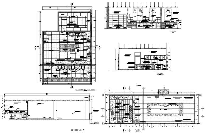 Plan and section of kitchen detail 2d view autocad file - Cadbull