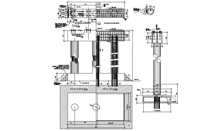 Plan and sectional detail of RCC structure drawing in autocad - Cadbull
