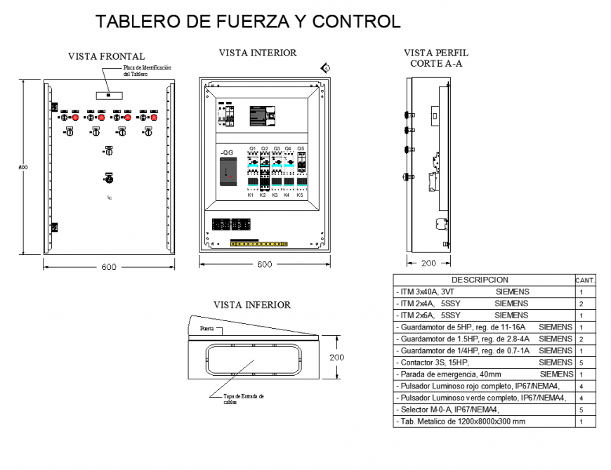 Power and control board detail elevation 2d view layout CAD blocks dwg