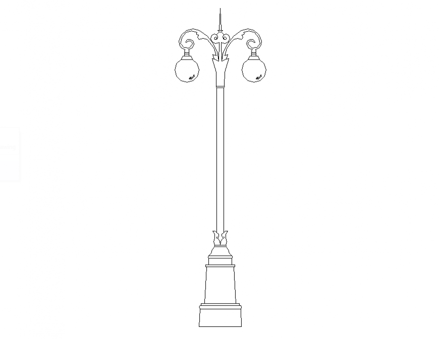 Pretty street light pole front elevation cad block details dwg file