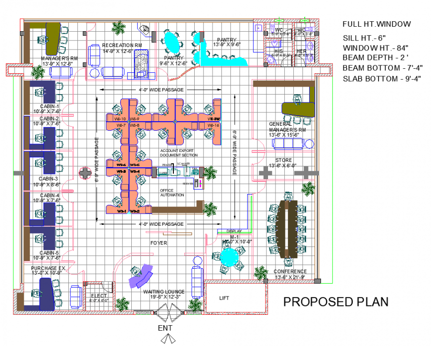 Proposed office building plan autocad file - Cadbull