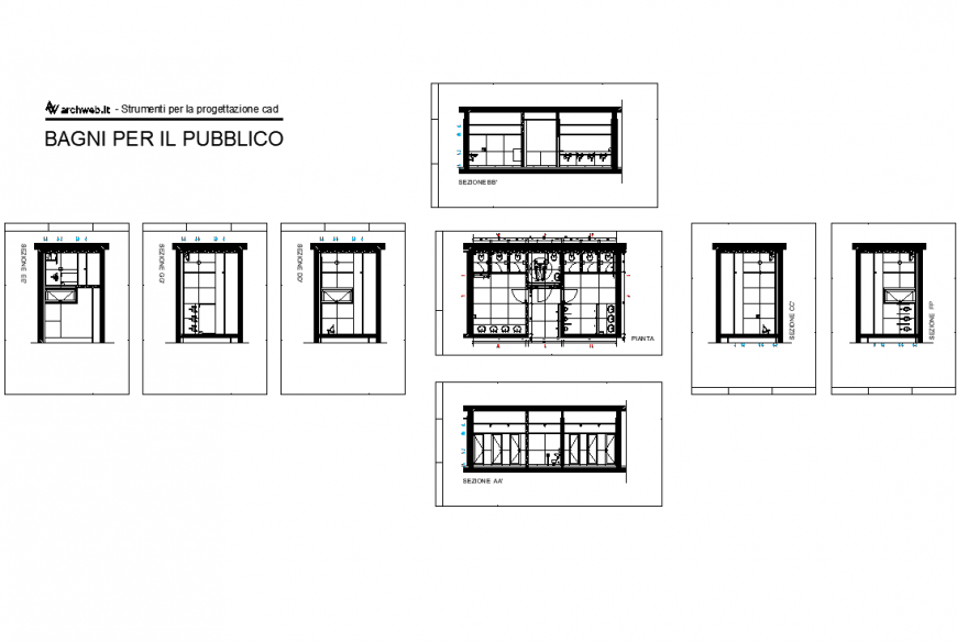 Public-bathroom plan detail dwg file. - Cadbull