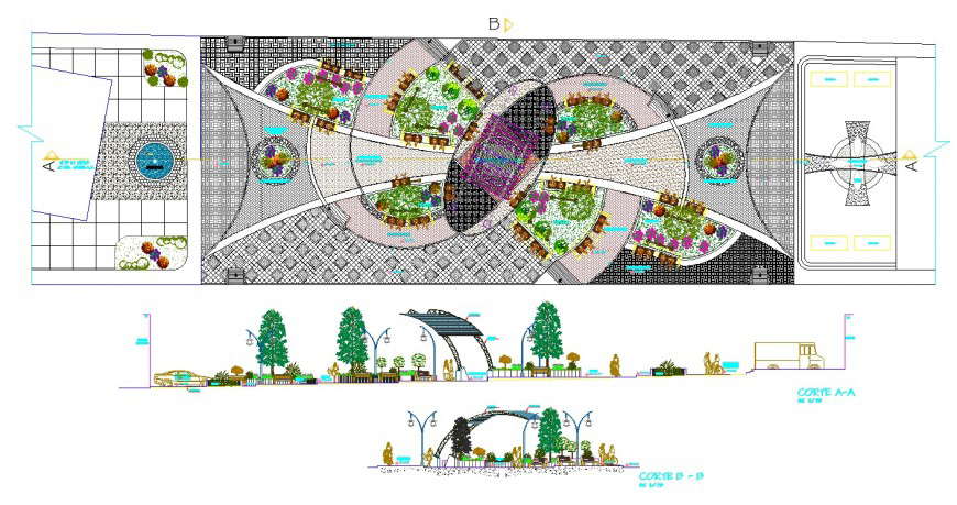 Public Park Detail 2d View Plan And Section Layout File In Dwg Format Cadbull 6035