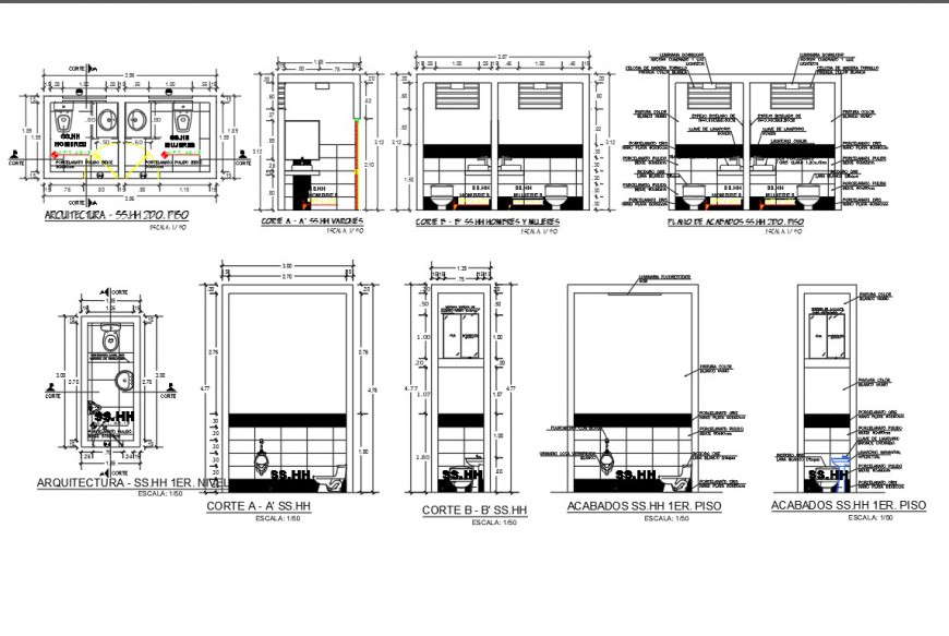 Public toilet plan and section detail dwg file - Cadbull
