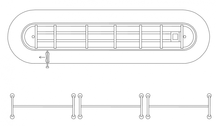 Railing top view plan and front model elevation detail dwg file Cadbull