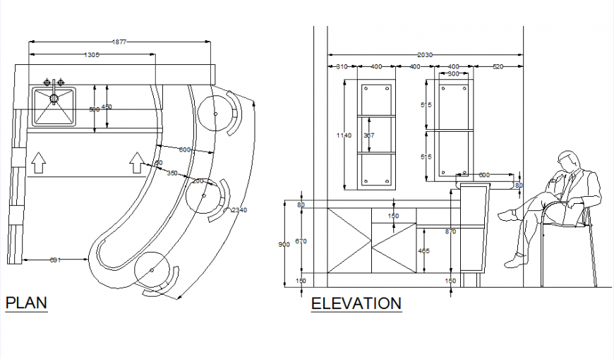 Reception table plan and elevation dwg file - Cadbull