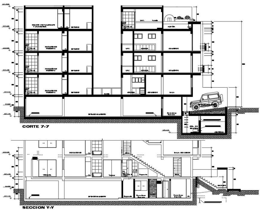 residence apartment section plan cad file - Cadbull