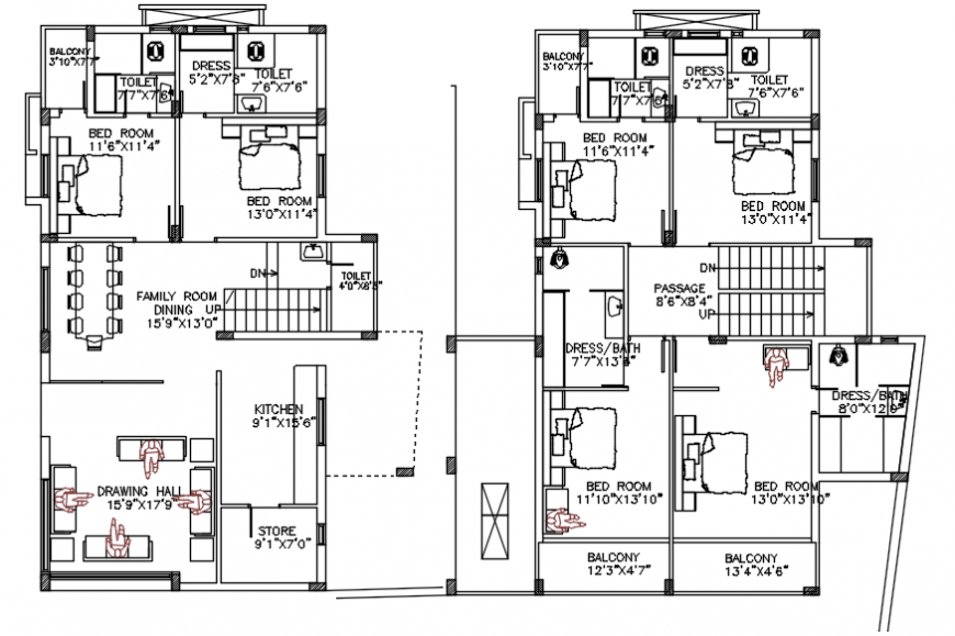Residence floor plans cad file - Cadbull
