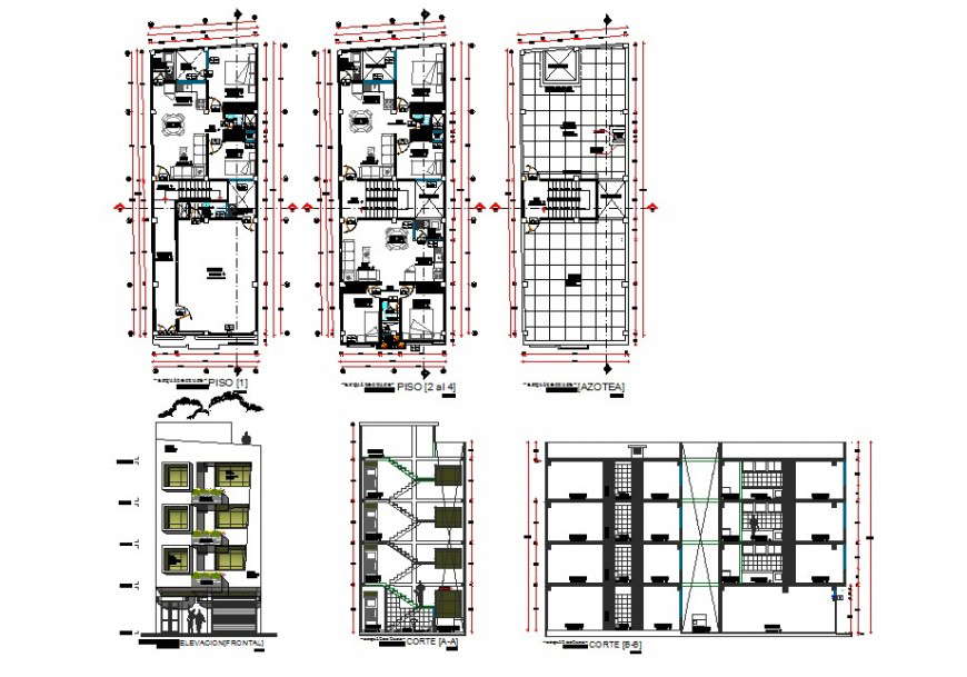 Residential apartment building detail plan, elevation and ...