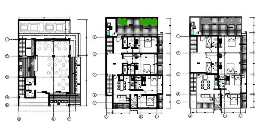 Residential apartment building floor plan with furniture
