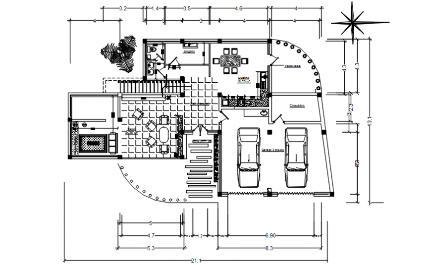 Residential bungalow  2d view floor  plan  layout CAD  autocad  