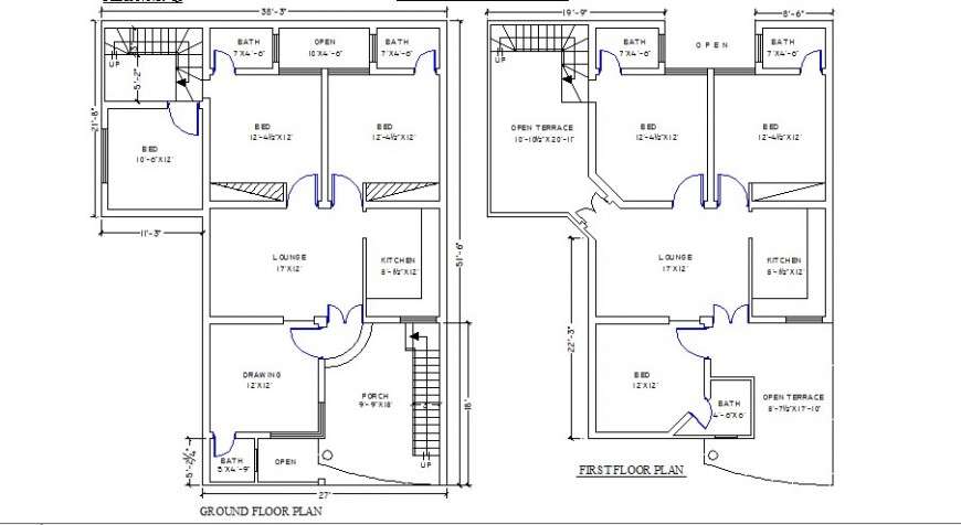 X House Ground Floor And First Floor Plan Drawing Dwg File Cadbull My