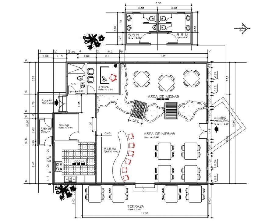 Restaurant layout plan with bar area in dwg AutoCAD file. - Cadbull
