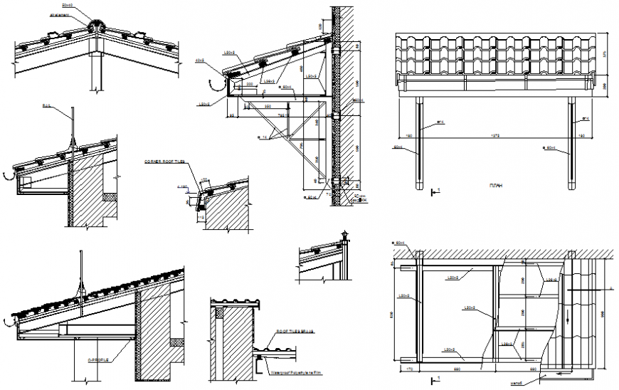 Roof Section And Construction Details With Roof Tile Dwg File Cadbull