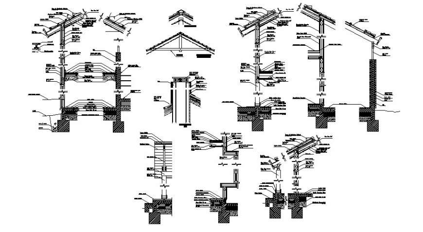 Roof sectional drawings and structural details in autocad