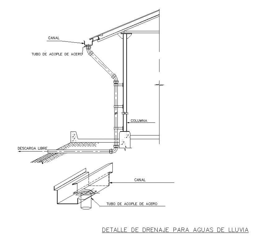 Roof Water Drainage System Detail 2d View CAD Block Layout File In Dwg