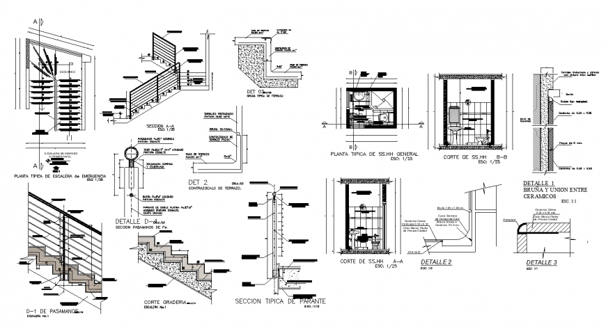 Sanitary toilet and staircase structure detail 2d view layout file ...