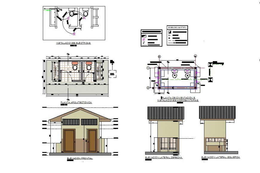 Sanitary toilet block detail plan and elevation 2d view ...