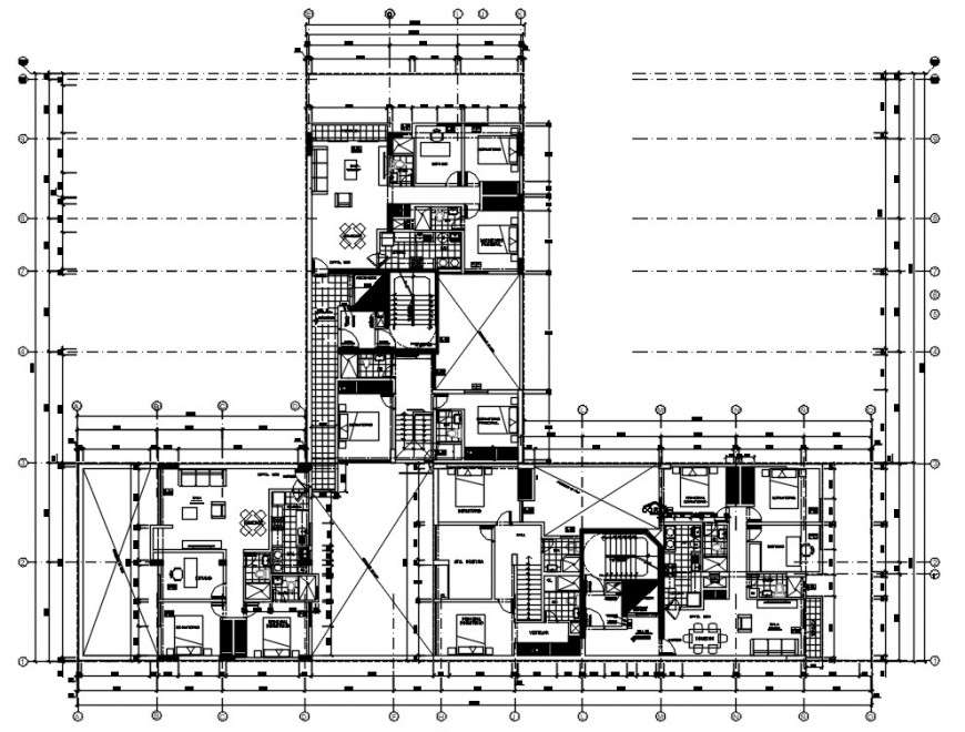 Second floor distribution plan details of apartment building dwg file ...