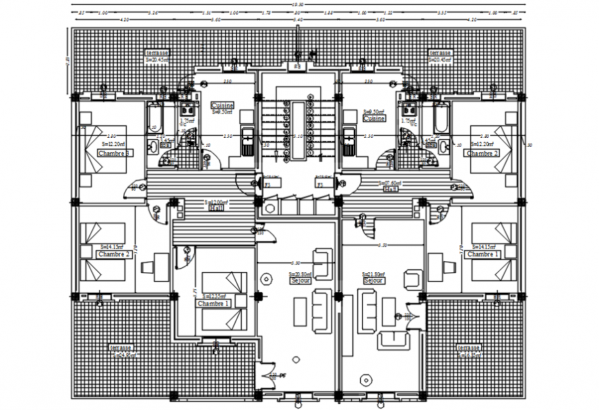 Second floor distribution plan drawing details of apartment building ...