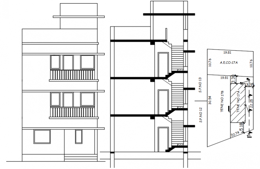 Sectional elevation of a building Cadbull