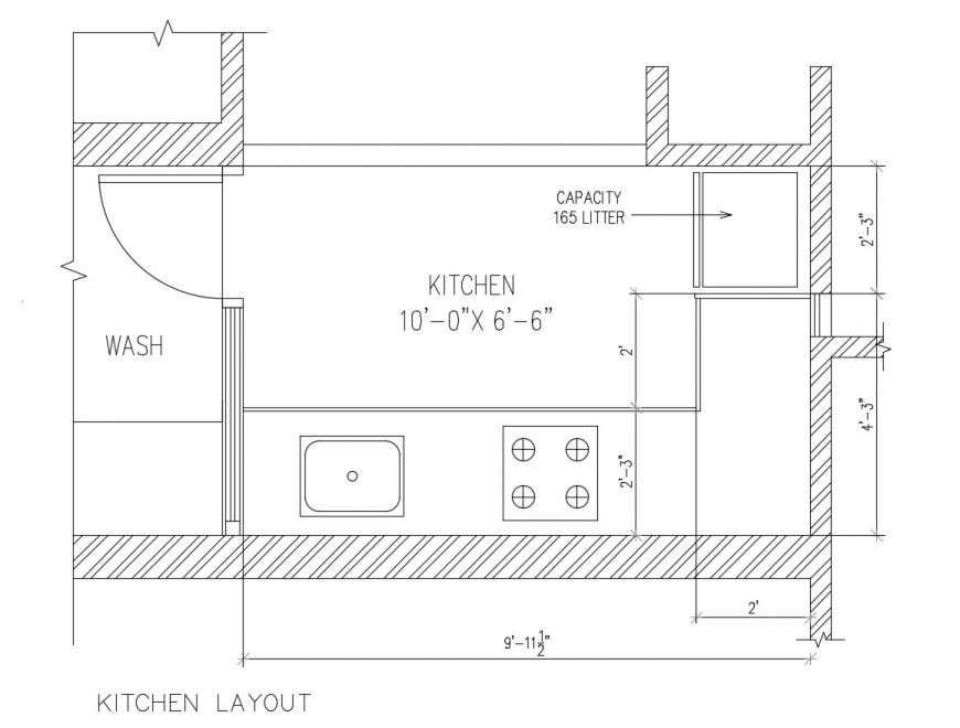 Simple kitchen architecture layout plan cad drawing details dwg file