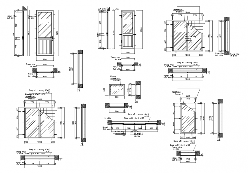 Single And Double Door Elevation And Installation Details For House Dwg File Cadbull