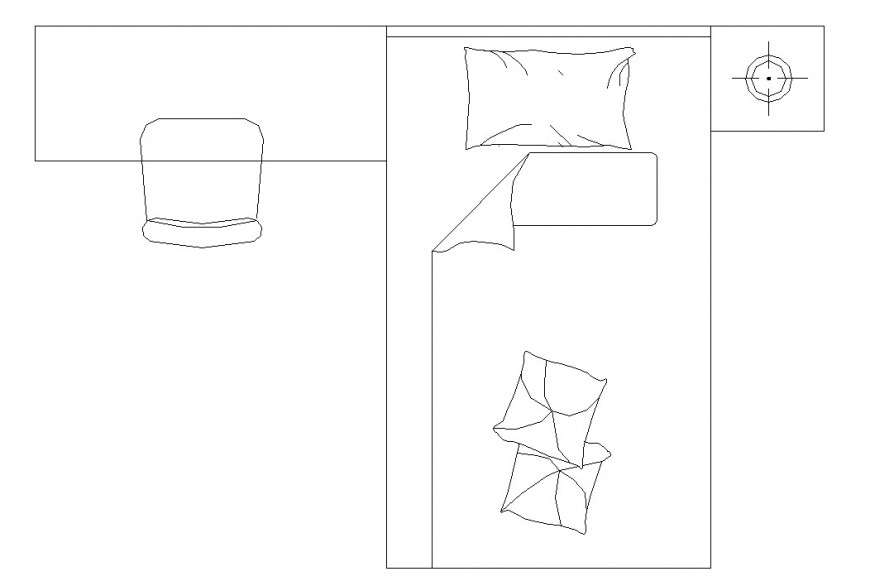 Single bed with side table and desk block cad drawing details dwg file ...