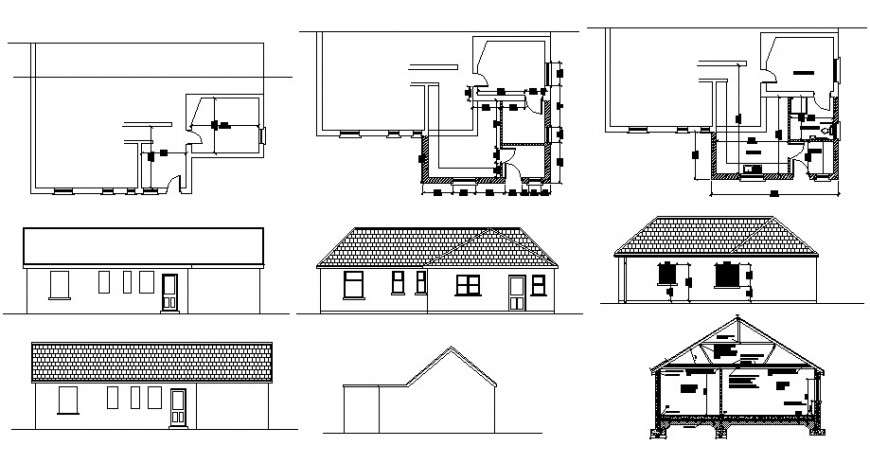 Single family roof house elevation section and plan 