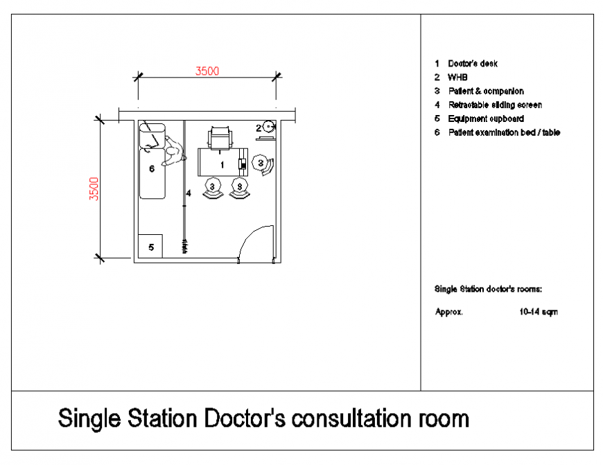Single station doctor's consulting room furniture block details dwg