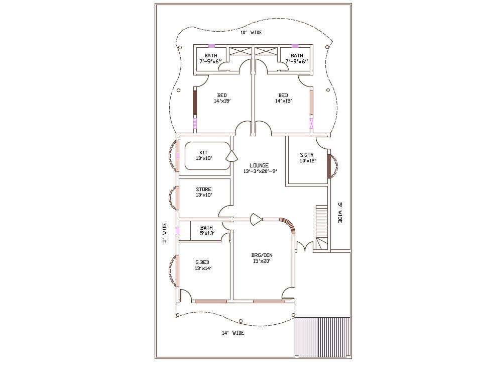 Single Story Ground Floor House Plan Of The Sizes 50x90download Autocad Dwg File Cadbull