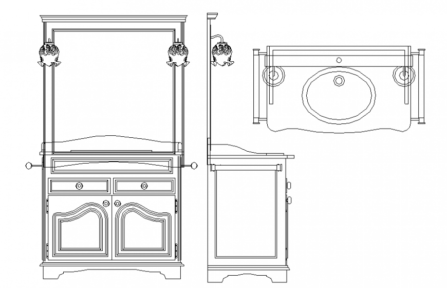 Sink and dressing table furniture detail dwg file - Cadbull