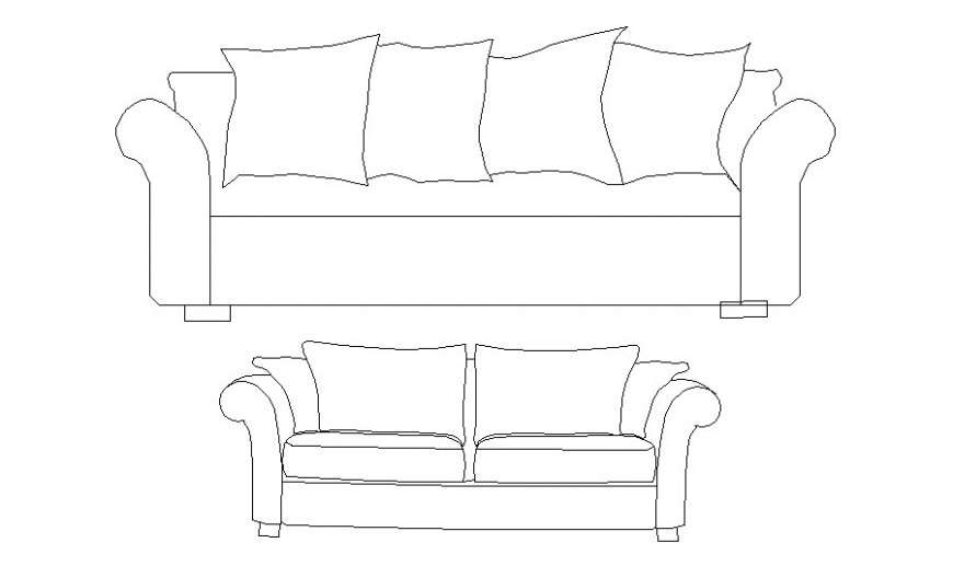 Small and big sofa set elevation blocks cad drawing details dwg