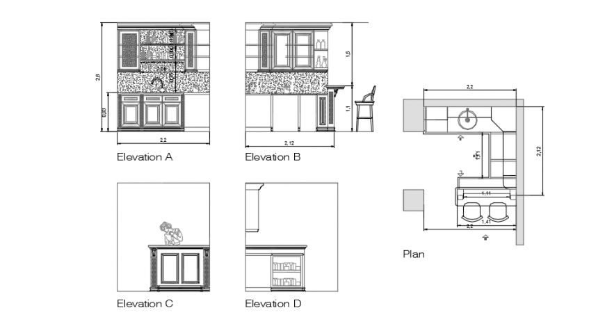 Small Cafe Sectional Elevation Dwg File Cadbull