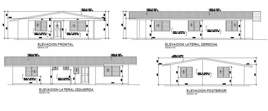 Small house front elevation and all side elevation drawing in dwg file ...