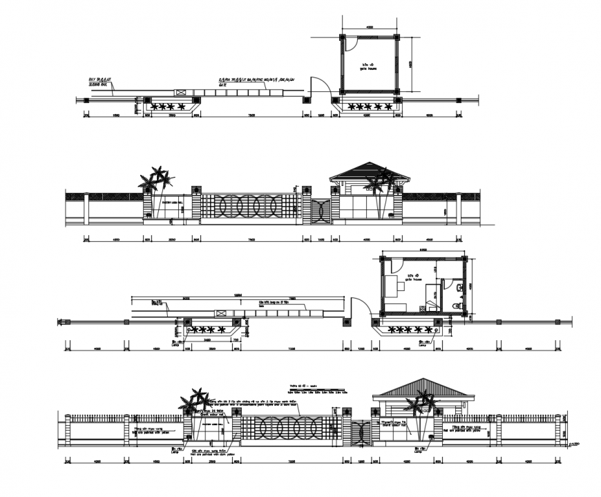 Small house layout plan and gate and fence drawing details ...
